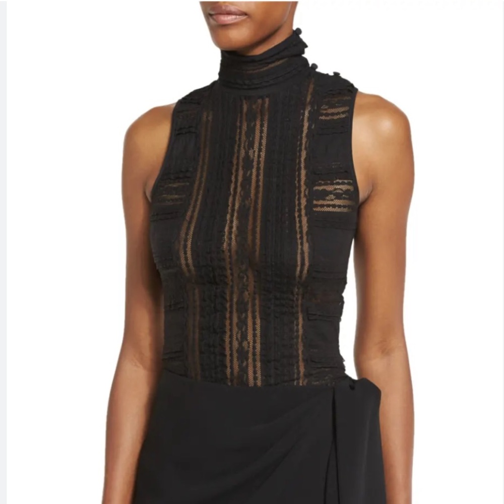 CINQ A SEPT Antonia Sleeveless Turtleneck Lace Top, Black XS